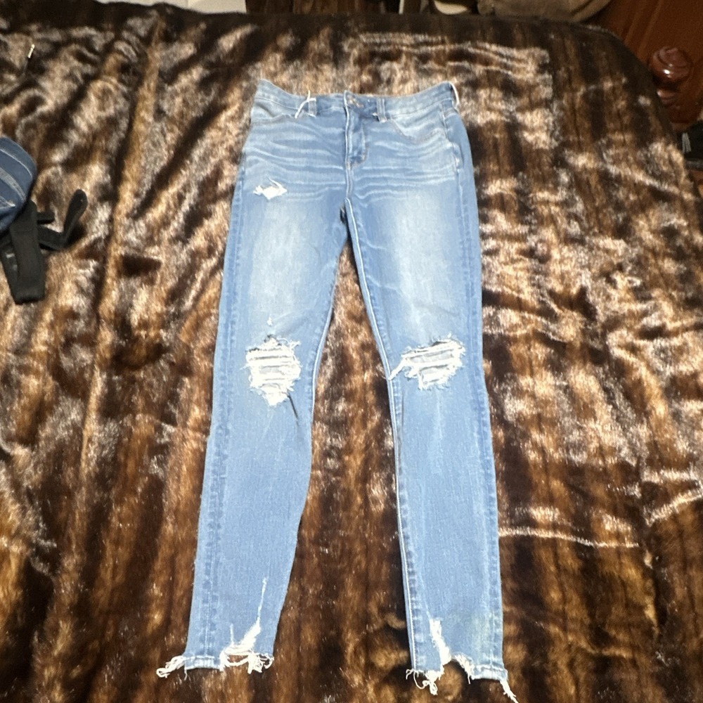 American Eagle The Dream Jean High Rise Skinny Light Wash Distressed Stretch 4